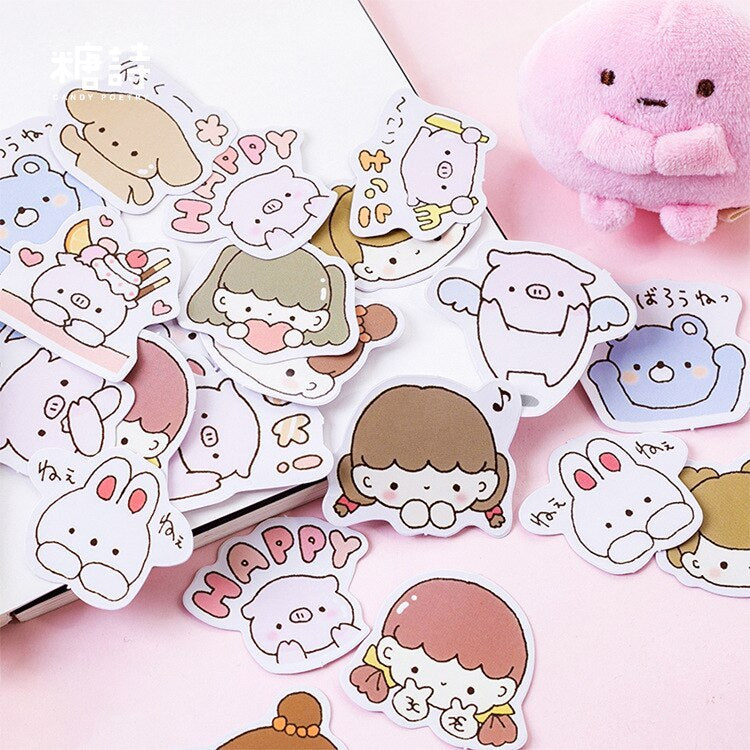 Pig girl Decoration Adhesive Cartoon  Stickers