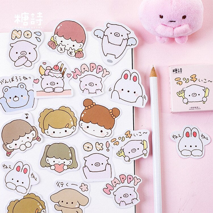 Pig girl Decoration Adhesive Cartoon  Stickers