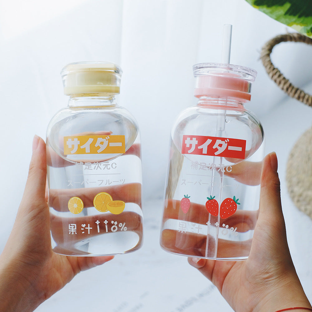 A Cup Of Double Lid Straw Net Red Cartoon Glass