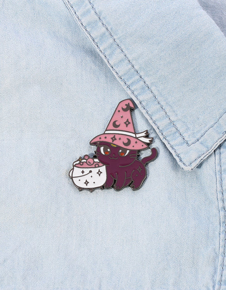 Kawaii Purple Moon Cat Pin