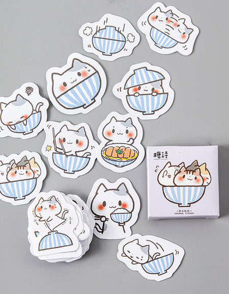 Kawaii Bowl Cat Stickers
