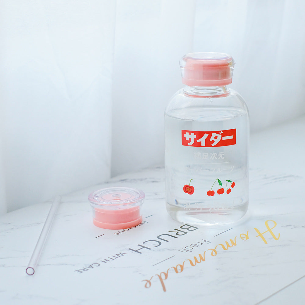A Cup Of Double Lid Straw Net Red Cartoon Glass
