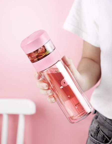 Kawaii Glass Water Bottle (w/ Tea Filter) - BlossomMemento
