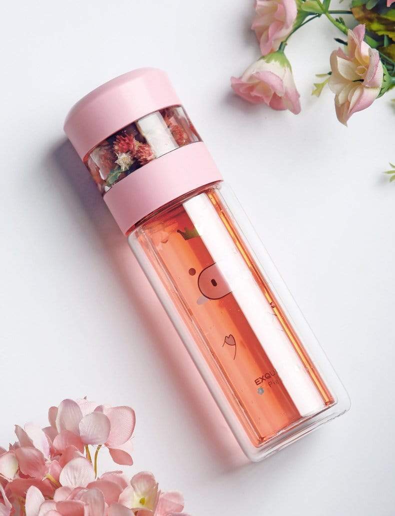 Kawaii Glass Water Bottle (w/ Tea Filter) - BlossomMemento