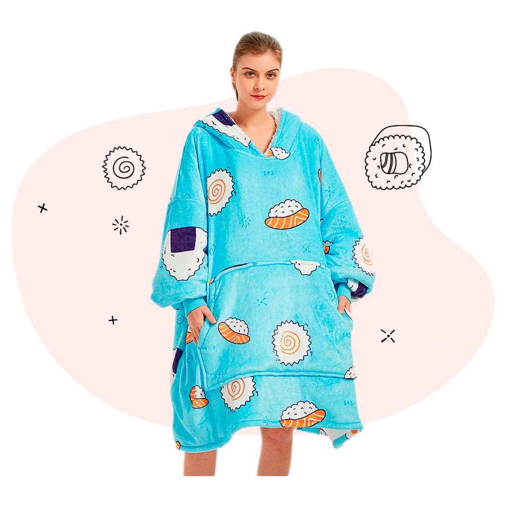 Kawaii Sushi Hoodie Blanket