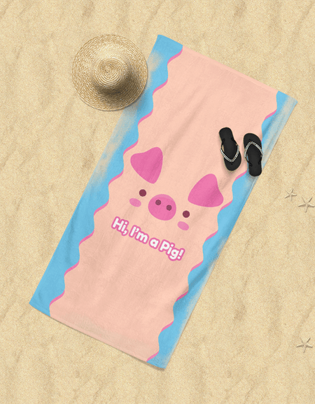 Kawaii Pig Beach Towel - BlossomMemento