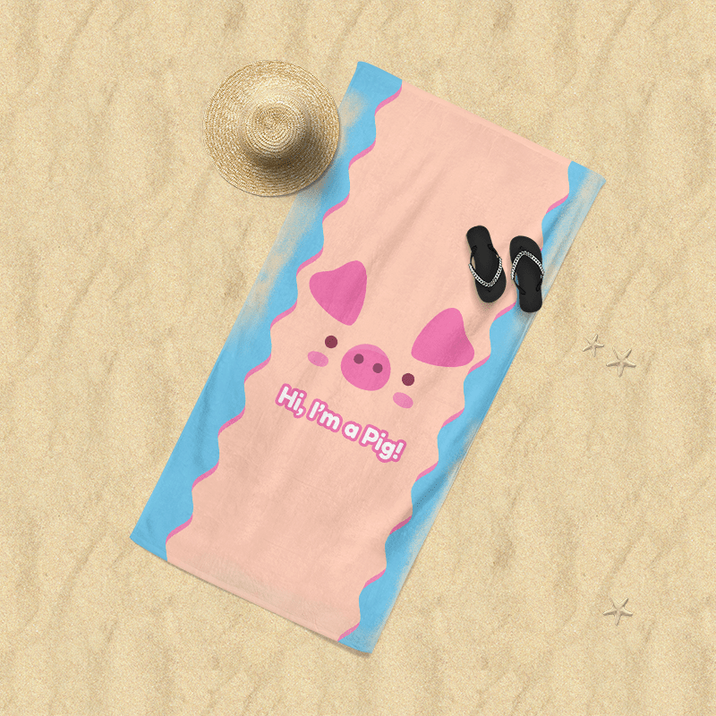 Kawaii Pig Beach Towel - BlossomMemento