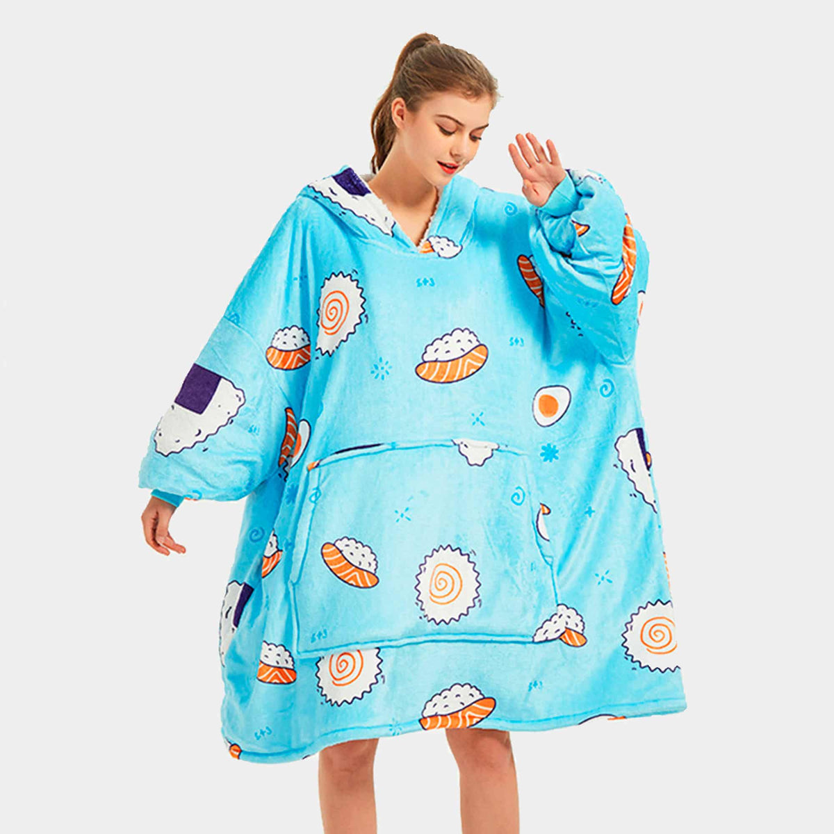 Kawaii Sushi Hoodie Blanket