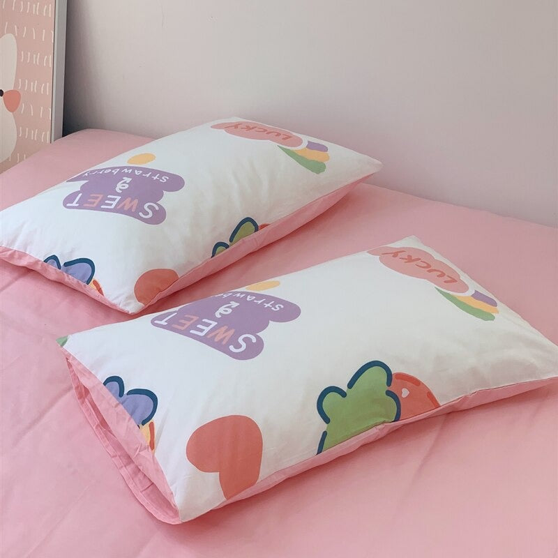 Kawaii Pink Strawberry Bedding Set