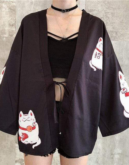 Kawaii Lucky Cats Kimono - BlossomMemento