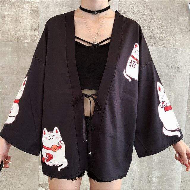 Kawaii Lucky Cats Kimono - BlossomMemento