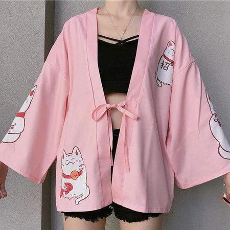 Kawaii Lucky Cats Kimono - BlossomMemento