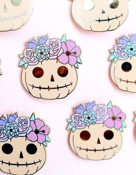Kawaii Flowers Pumpkin Pin - BlossomMemento