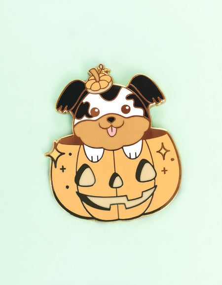 Kawaii Pumpkin Crown Dog Pin - BlossomMemento