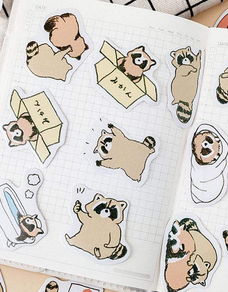 Kawaii Raccoon Stickers (45pcs) - BlossomMemento