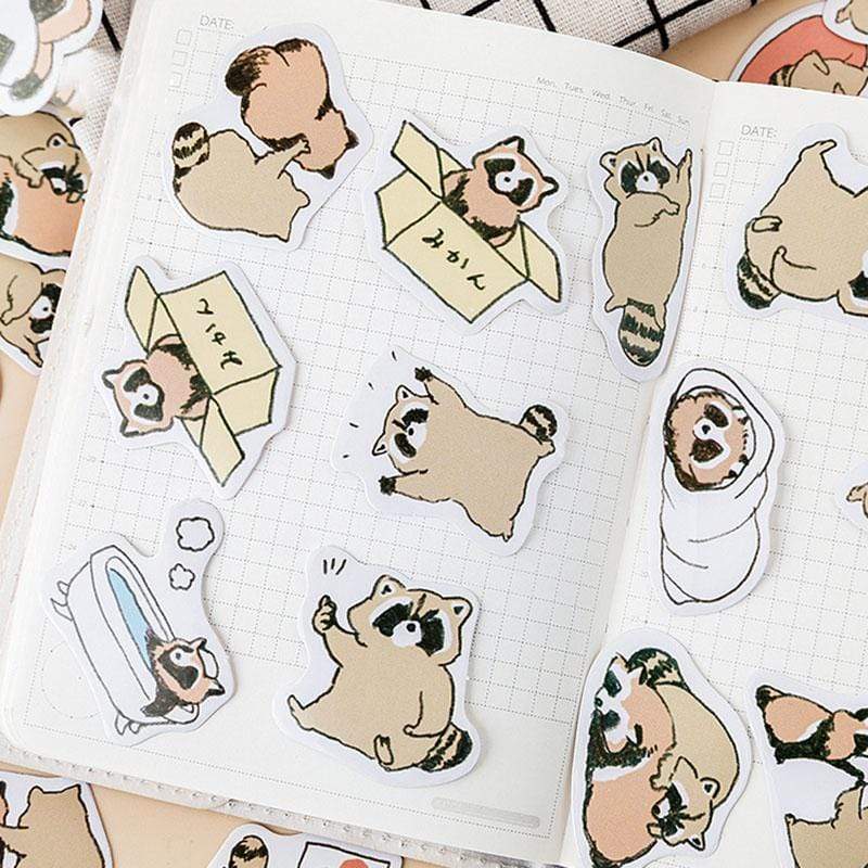 Kawaii Raccoon Stickers (45pcs) - BlossomMemento