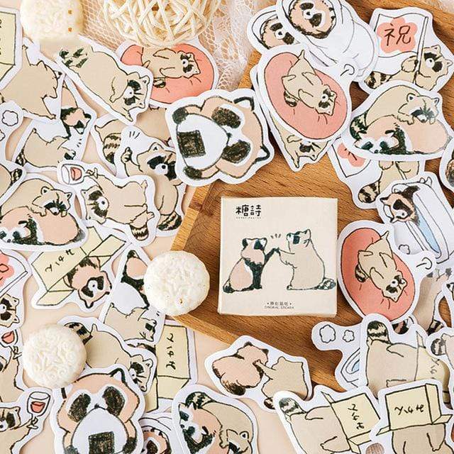 Kawaii Raccoon Stickers (45pcs) - BlossomMemento