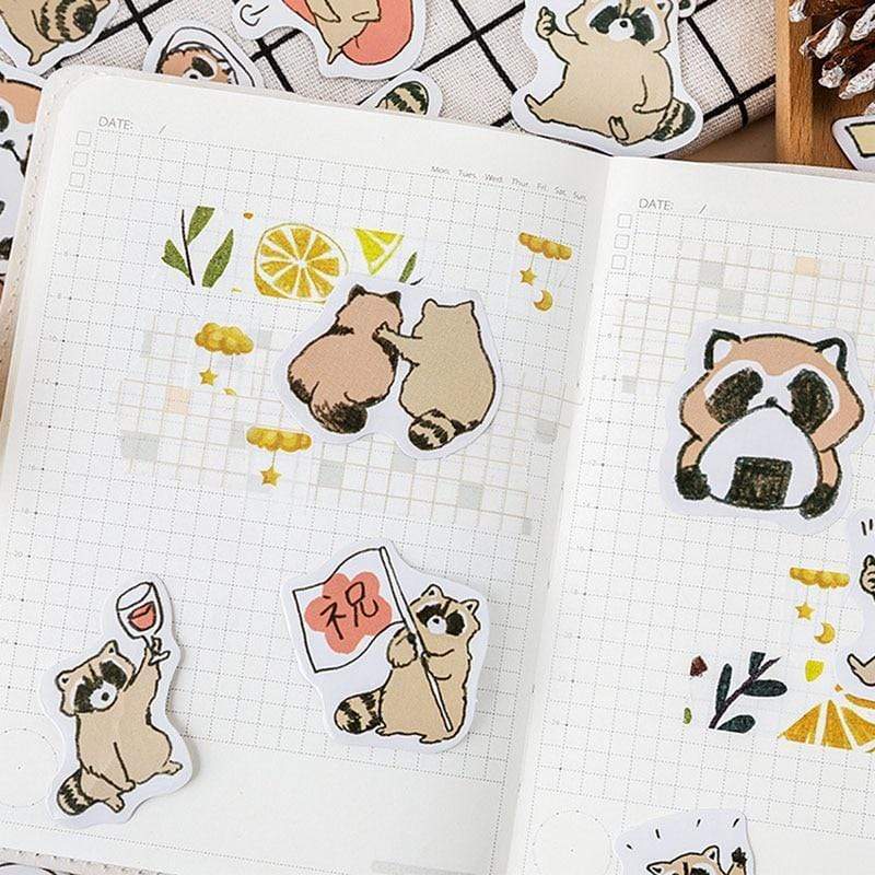 Kawaii Raccoon Stickers (45pcs) - BlossomMemento