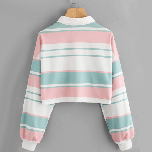 Kawaii Crop Striped Sweatshirt - BlossomMemento