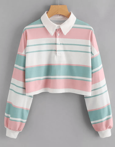 Kawaii Crop Striped Sweatshirt - BlossomMemento