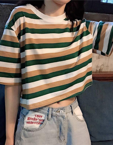 Kawaii Short Sleeve Stripe T-shirt - BlossomMemento