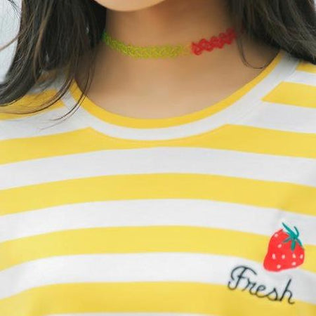 Kawaii Striped Heart Tshirt - BlossomMemento